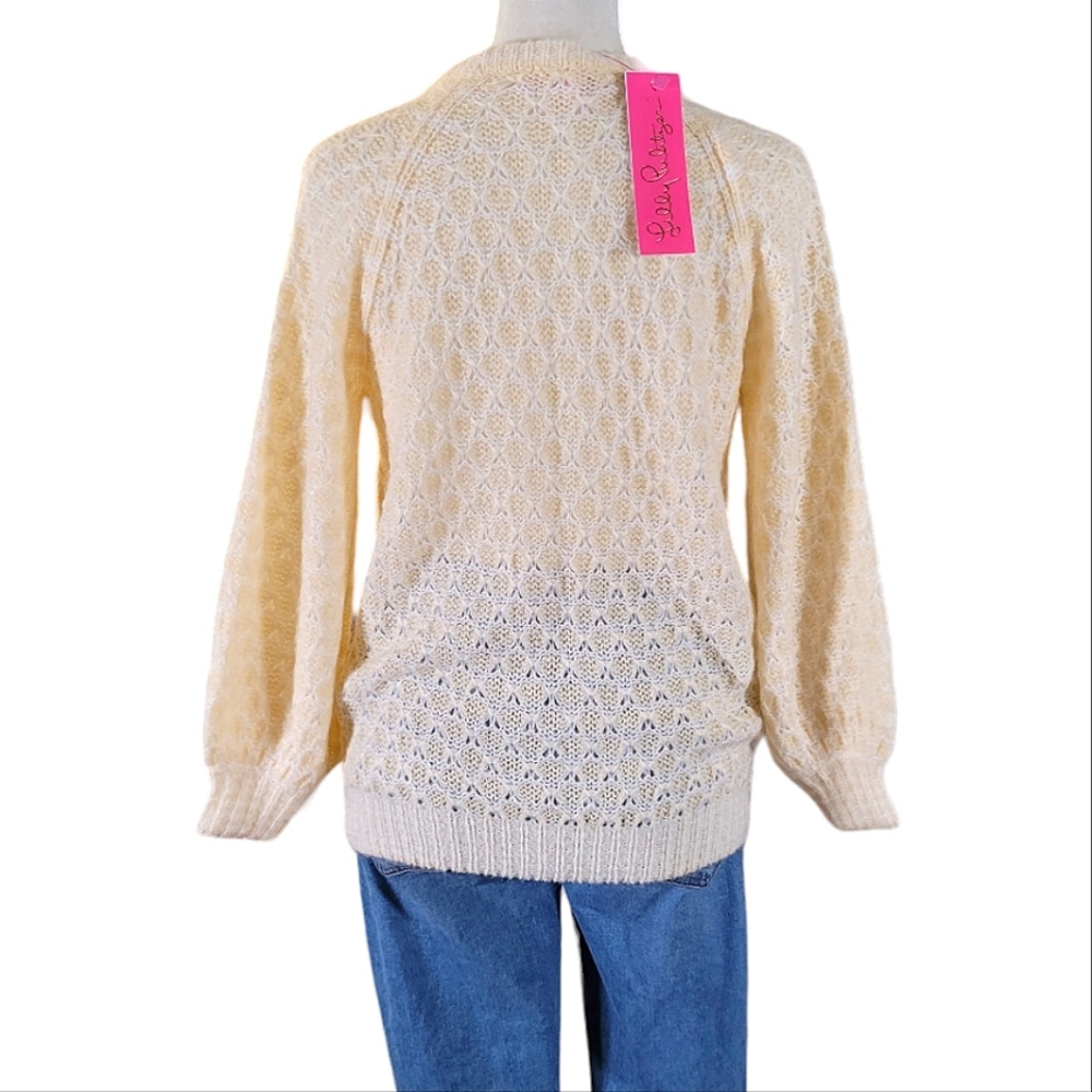 NWT Lilly Pulitzer Corabelle Crewneck Honeycomb Knit Sweater Coconut Cream Small - Picture 8 of 16